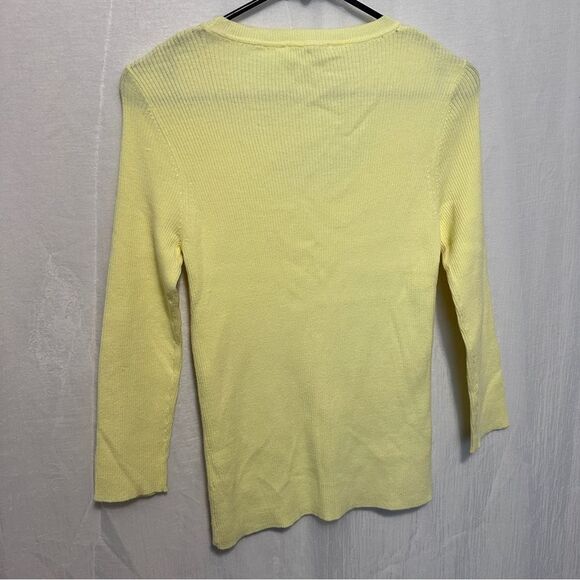 Carmen Marc Valvo Ribbed Sweater Womens Size Large Keyhole Front Yellow - Picture 5 of 7